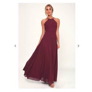 NWT Lulus Night of Romance Burgundy Sleeveless Maxi Dress - Small